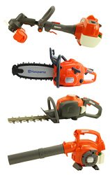 Husqvarna Battery Operated Kids Trimmer + Chainsaw + Hedge Trimmer + Blower Toys Model: