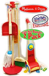 Melissa & Doug Wooden Let’s Play House! Dust, Sweep, Mop & Vacuum Up Cleaning Playsets Exclusive “Matty’s Toy Stop” Deluxe Gift Set Bundle – 2 Pack