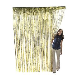 Metallic Gold Foil Fringe Shiny Curtains for Party, Prom, Birthday, Event Decorations 3 ft x 8 ft (1 Curtain) by Super Z Outlet®