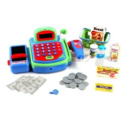 Pretend Play Electronic Cash Register Toy Realistic Actions & Sounds (Green)