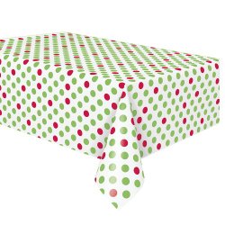 Red & Green Polka Dot Holiday Plastic Tablecloth, 108″ x 54″
