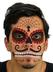 Ruby Sugar Skull Day of the Dead Temporary Face Tattoo Kit for Men or Women