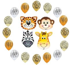 Safari Jungle Zoo Animals Jumbo Balloons Zebra, Tiger, Giraffe & Monkey 16pcs