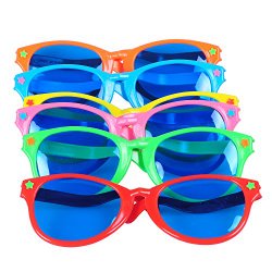 Seekingtag Colorful Jumbo Blue Lens Sunglasses for Costumes Cosplay Halloween Party Fun Party Favor Photo Booth Props – Party Pack of 6, 10″ X 4″