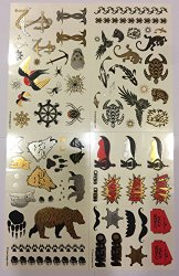 Temporary Tattoos – 4 Pages of Fun Metallic Temporary Tattoos for Kids (Boys and Girls) – Black, Silver