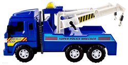 WolVol Wrecker Tow Truck Police Toy, Friction Powered