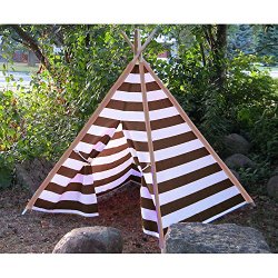 Modern Home Children’s Canvas Tepee Set with Travel Case – Brown/White Stripes