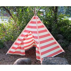 Modern Home Children’s Canvas Tepee Set with Travel Case – Pink Stripes