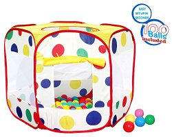 Polka Dot Ball Pit Twist Pool Popup Hexagon Mesh Play Tent with 100 Playball by POCO DIVO