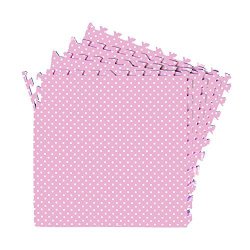 Polka Dot Pink Exercise Mat 16-SQFT Girls Playmat 4-tile Interlocking Floor with 8-boarder by Poco Divo