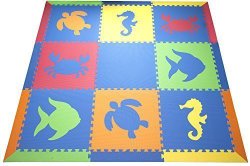 SoftTiles Sea Animals Interlocking Kids Foam Playmat Blue, Red, Orange, Yellow, Lime Large 78″ x 78″