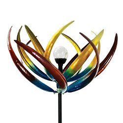 Solar Multi-Color Tulip Wind Spinner-Solar Powered Glass Ball Emits Color-Changing Light – Windspinner Made of Metal and Steel – Unique Outdoor Lawn and Garden Décor