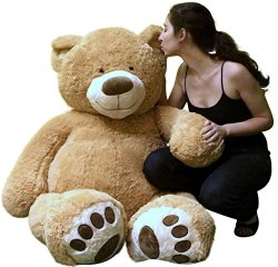 Big Plush Giant Teddy Bear 5 Feet Tall Tan Color Soft Smiling Big Teddybear – Premium Quality – Ships in BIG Box That Weighs 16 Pounds – NOT Vacuum Packed in Tiny Box – Legs Are Proportionate to Body