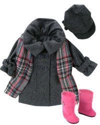 Doll Dress Coat fits American Girls Dolls, 4 Pc. Sophia’s 18 Inch Doll Coat/Clothing Set Includes Stylish Gray Coat, Doll Hat, Plaid Scarf & Hot Pink Doll Boots by My Doll’s Life
