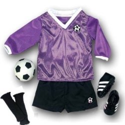 Doll Soccer Outfit, Ball, Black Socks & Cleats, Complete 18 Inch Doll Sports set, Fits American Girl Dolls