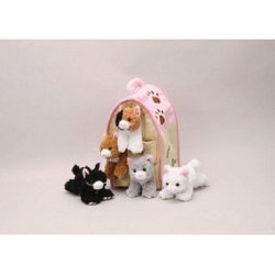 Plush Cat House with Cats – Five (5) Stuffed Animal Cats in Play Kitten House Carrying Case