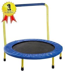 Portable & Foldable Trampoline – 36″ Dia. Durable Construction Safe for Kids with Padded Frame Cover and Handle / 1 Year Warranty – Yellow