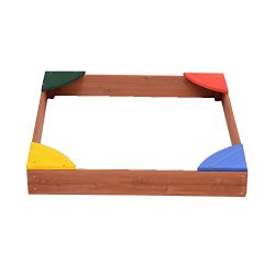 Qaba Square Wooden Sandbox with Seats – Multicolor