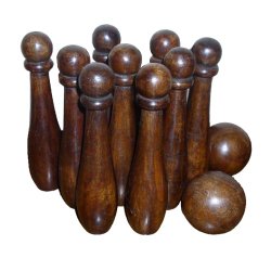 Rustic Colonial Wooden 9 Pin Bowling Game