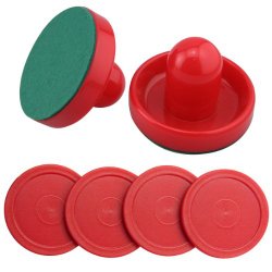 Set of Two Red Air Hockey Pushers and Four Red Pucks — Medium Size for Kids