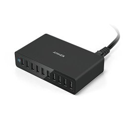 Anker PowerPort 10 (60W 10-Port USB Charging Hub) Multi-Port USB Charger for Apple iPhone 6 / 6 Plus, iPad Air 2 / mini 3, Samsung Galaxy S6 / S6 Edge and More- Retail Packaging-(Black)
