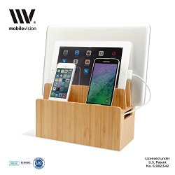 Bamboo Universal Multi Device Cord Organizer Stand and Charging Station for Smartphones, Tablets, and Laptops