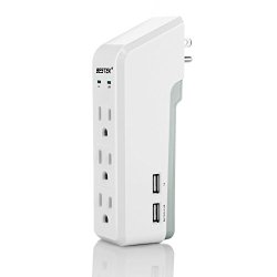 BESTEK 3-Outlet Wall Mount Mini Travel Charger Surge Protector with 4 USB Ports