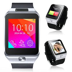 Indigi® 2-in-1 Bluetooth + GSM Wireless Smart Watch Phone Cell Phone Camera MP3 For Android Galaxy S6 S6 Edge Note 4 Note 3 (Silver)