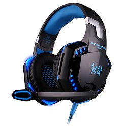 VersionTech Comfortable LED 3.5mm Stereo Gaming LED Lighting Over-Ear Headphone Headset Headband with Mic for PC Computer Game With Noise Isolation & Volume Control Blue