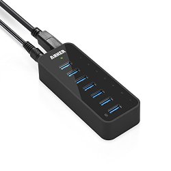 Anker USB 3.0 7-Port Hub with 1 BC 1.2 Charging Port up to 5V 1.5A, 12V 3A Power Adapter Included [VIA VL812-B2 Chipset] Black