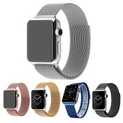 Apple iWatch Band,Teslasz® Stainless Steel Milanese Loop Strap Magnetic Buckle Wrist Band for Apple iWatch All Models (Silver 42 MM)