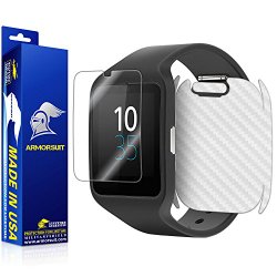 ArmorSuit MilitaryShield – Sony SmartWatch 3 Screen Protector + White Carbon Fiber Full Body Skin Protector / Front Anti-Bubble and Extream Clarity HD Shield with Lifetime Replacements