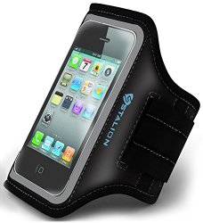 iPhone 4 4S Armband : Stalion® Sports Running & Exercise Gym Sportband (Jet Black)[Lifetime Warranty] Water Resistant + Sweat Proof + Key Holder