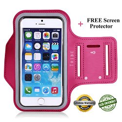 Lifetime Warranty + FREE Screen Protector, Premium Tribe Running iPhone 6S | 6 (4.7″) Sports Armband | Also Fits iPhone 5/5S/5C, Galaxy S4 + Key Holder, Water Resistant (Dark Pink)