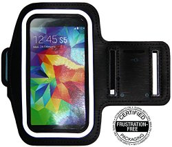 Running & Exercise Armband for Samsung Galaxy S5, S4, S3, iPhone 6 / 6S (4.7), HTC One & More with Key Holder & Reflective Band (Black)