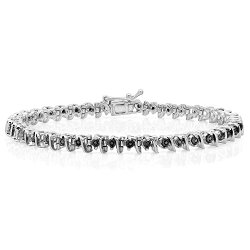 0.30 Carat (ctw) Sterling Silver Real Round Cut Black Diamonds Ladies Tennis Bracelet 1/3 CT