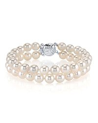 14K Gold Japanese Akoya White Cultured Pearl Double Bracelet – AA+ Quality