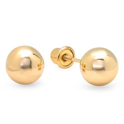 14K Yellow Gold Ball 7mm Stud Earrings with Screw Backings