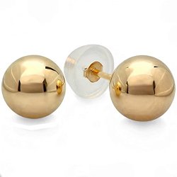14k Yellow Gold Ball 9mm Stud Earrings with Silicone covered Gold Pushbacks