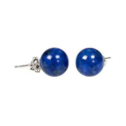 925 Sterling Silver 10mm Natural Blue Lapis Lazuli Ball Stud Post Earrings