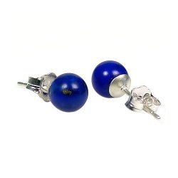 925 Sterling Silver 6mm Natural Blue Lapis Lazuli Ball Stud Post Earrings