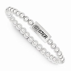 Best Designer Jewelry Sterling Silver Enameled SISTER Stretch Bracelet