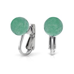 Bling Jewelry 925 Sterling Silver Simulated Jade Bead Clip On Earrings