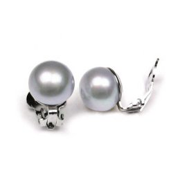 Bling Jewelry Grey Button Freshwater Cultured Pearl Clip On Earrings 9mm Rhodium Plated