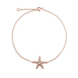 Bling Jewelry Pave CZ Rose Gold Plating Sterling Silver Happy Starfish Anklet Bracelet 8.5 inch