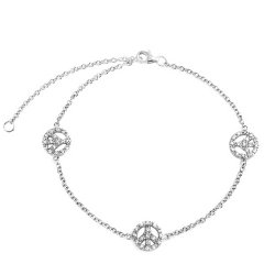 Bling Jewelry Peace Sign CZ Pave Anklet Ankle Bracelet 925 Sterling Silver 9in