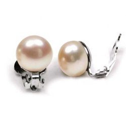 Bling Jewelry Pink Button Freshwater Cultured Pearl Clip On Earrings Rhodium Plated