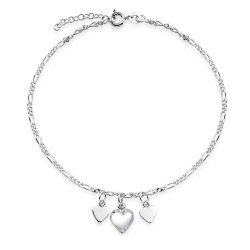Bling Jewelry Sterling Silver Three Heart Ankle Bracelet Adjustable Love Anklet 9in