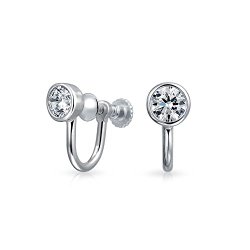 Christmas Gifts Sterling Silver 5mm CZ Bezel Round Screw Back Clip On Earrings