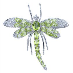 Enchanting Natural Peridot Dragonfly Gem 925 Sterling Silver Brooch Jewelry Pin